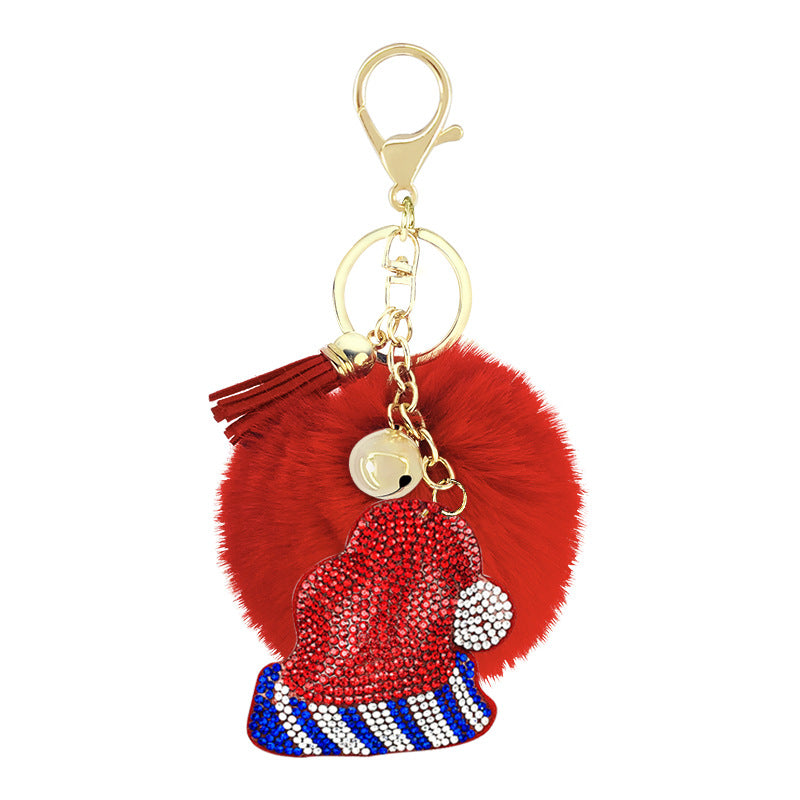 Wholesale 10pcs of Love Rhinestone Flannel 8cm Wool Ball Keychain